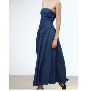 ZARA STRAPLESS TRF DENIM DRESS